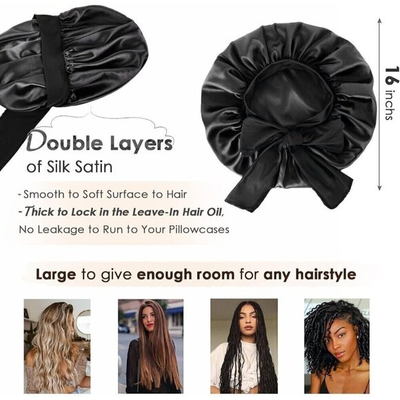 🆕Silk Bonnet for Sleeping Hair Bonnet with Tie Band Head  Wrap for Black Women - Picture 3 of 6